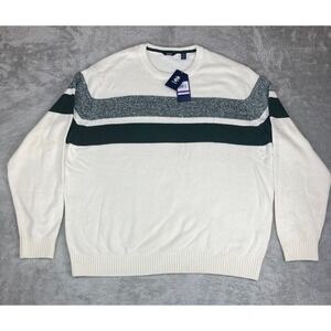 IZOD Sweater Mens XXL Crewneck White Vanilla Striped Natural Stretch Soft